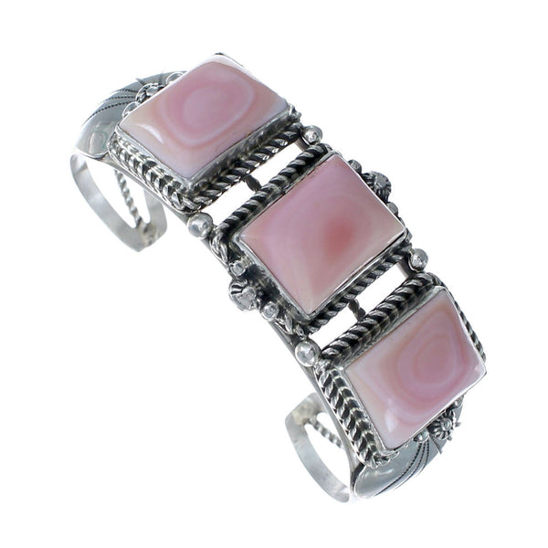 Navajo Genuine Sterling Silver Pink Conch Shell Cuff Bracelet AX126314